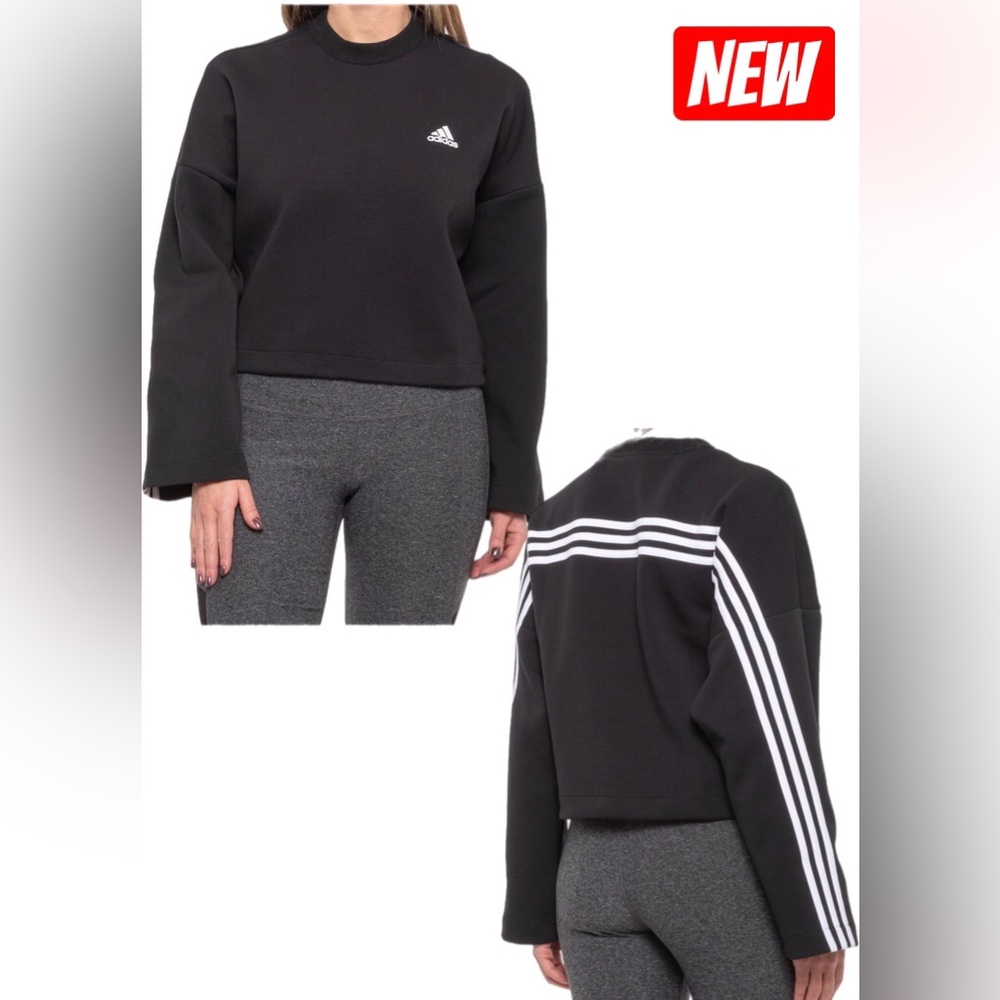 🆕 adidas 3-Stripe DK Cropped black & white Sweatshirt ♻️